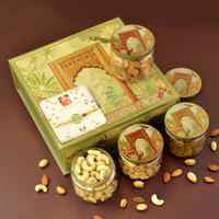 Regal Green Rakhi Dry Fruit Hamper