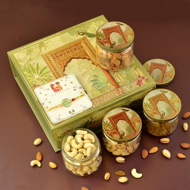 Regal Green Rakhi Dry Fruit Hamper