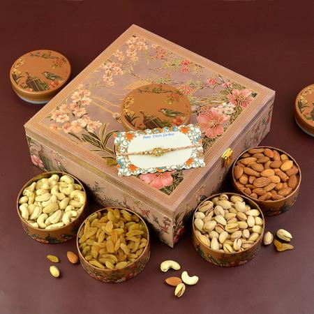 Royal Floral Rakhi Dry Fruit Box