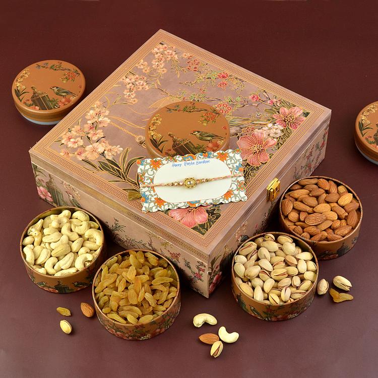 Royal Floral Rakhi Dry Fruit Box