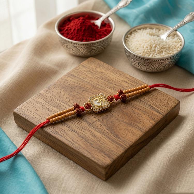 Om Rudraksh Twin Bead Rakhi
