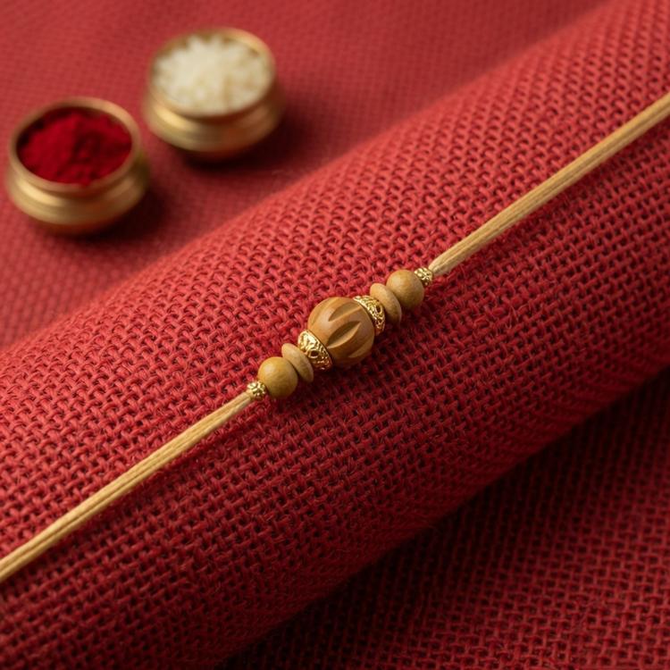 Carved Sandalwood Bead Rakhi
