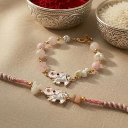 Mother of Pearl Elephant Bracelet Rakhi