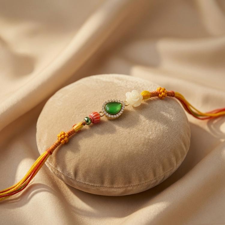 Green Stone Floral Rakhi