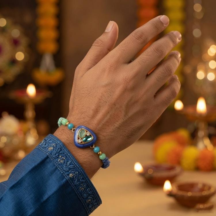 Blue Triangular Stone Rakhi