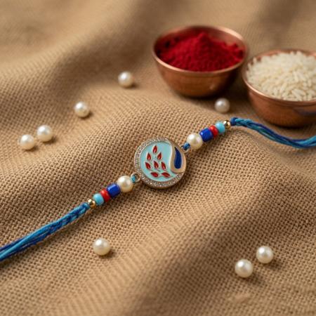 Blue Leaf Peacock Dori Rakhi