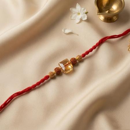 Golden Crystal Dori Rakhi with Rudraksh