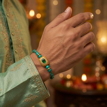 Turquoise Bead Designer Rakhi