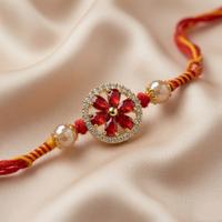 Red Floral Crystal Rakhi