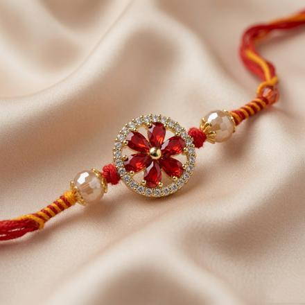 Red Floral Crystal Rakhi