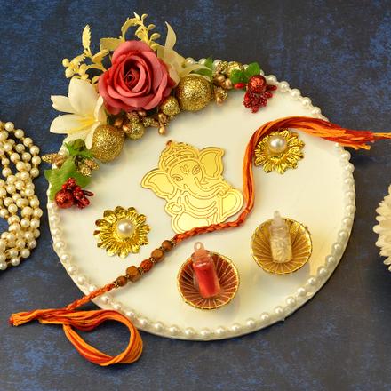 Rakhi Decorative White Thali Set