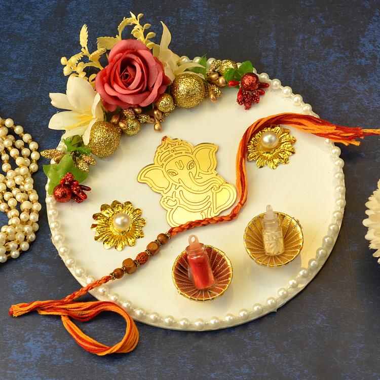 Rakhi Decorative White Thali Set