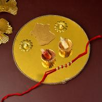 Rakhi Round Golden Acrylic Thali Set