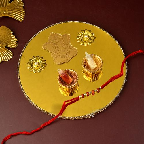 Rakhi Round Golden Acrylic Thali Set