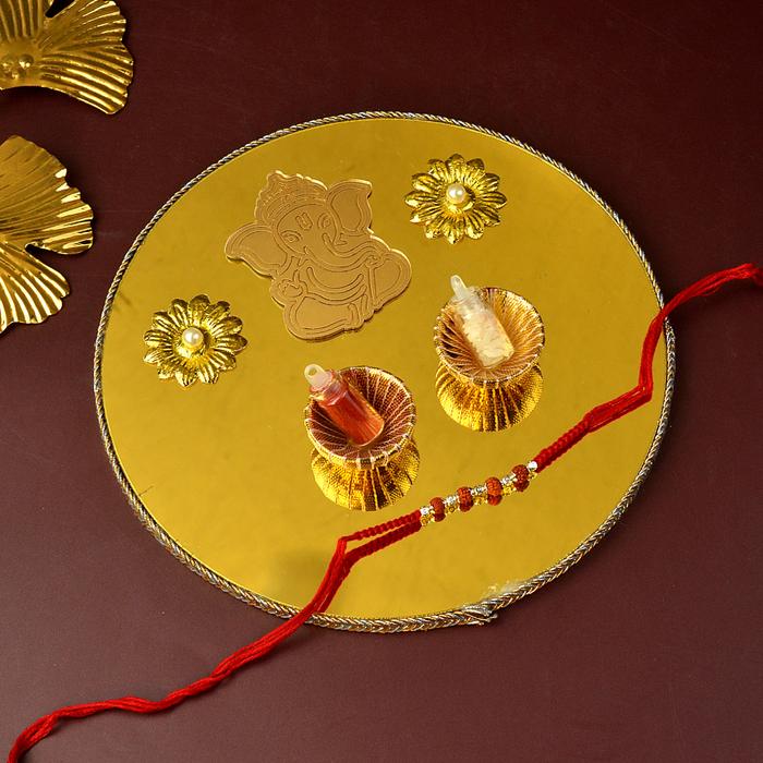 Rakhi Round Golden Acrylic Thali Set