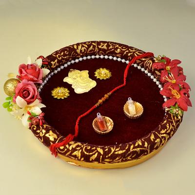 Rakhi Decorative Maroon Thali Set
