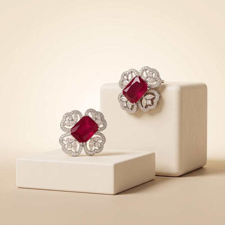 Crimson Blossom Stud Earrings