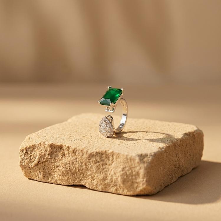 Green Stone Open Statement Ring