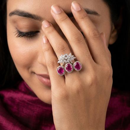 Floral Cluster Trio Statement Ring