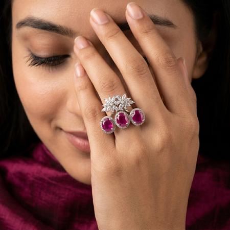 Floral Cluster Trio Statement Ring