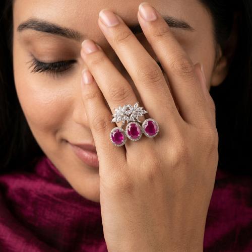 Floral Cluster Trio Statement Ring