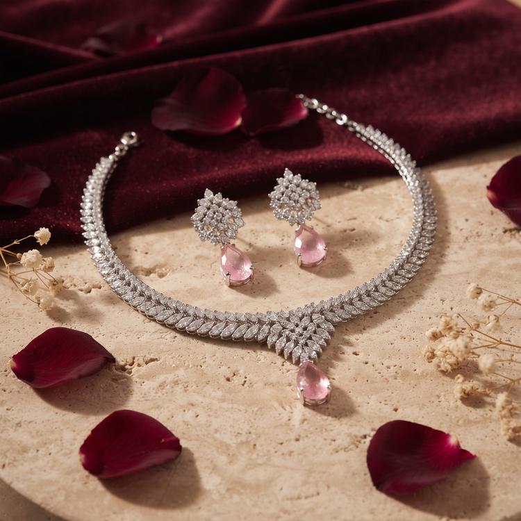 Dangling Pink Necklace & Earring Set