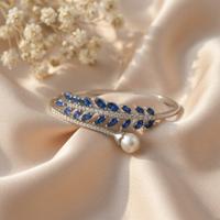 Blue Leaf Studded Pearl Bracelet