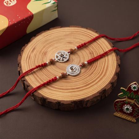 Silver Om Rakhi Set