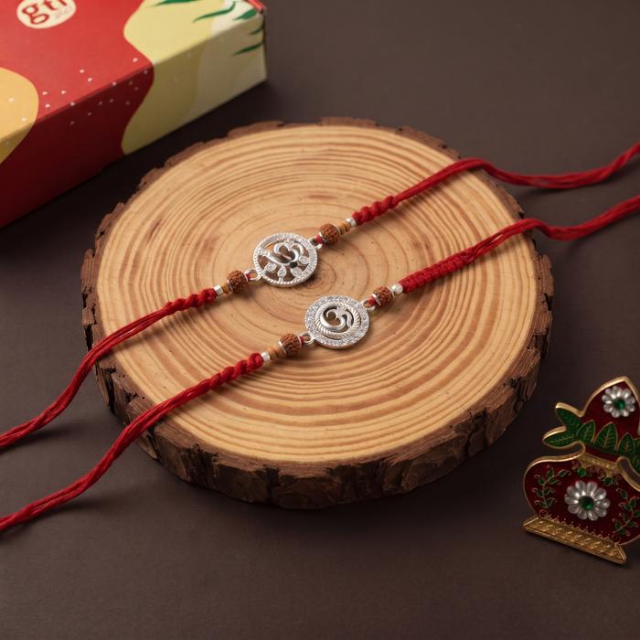 Silver Om Rakhi Set