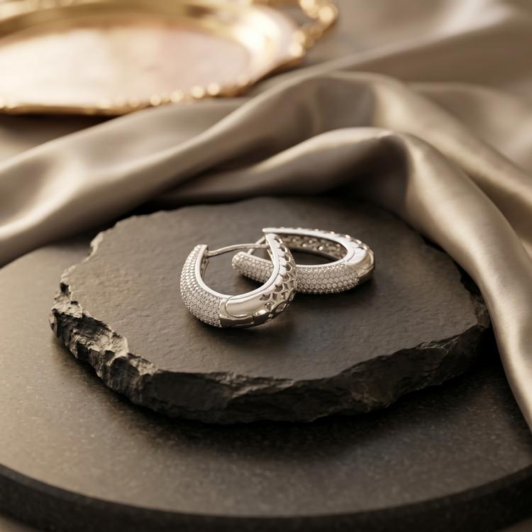 Studded Silver Hoop Earrings