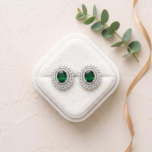 Emerald Green Oval Studs