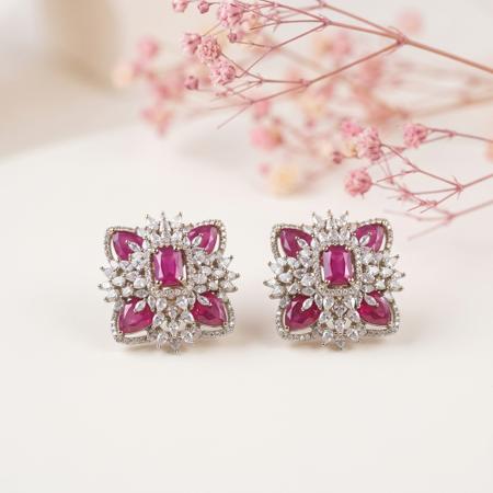 Square Floral Cluster Studs