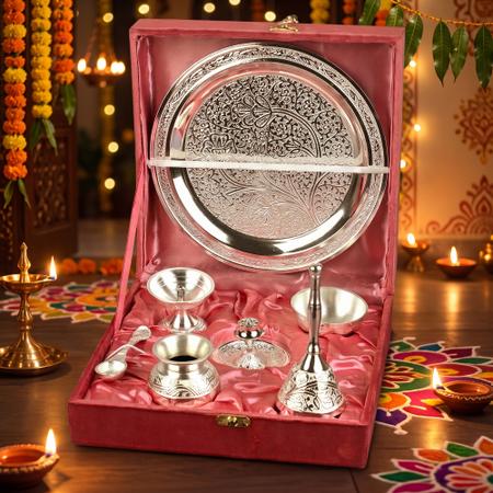 German Silver Pooja Thali Set