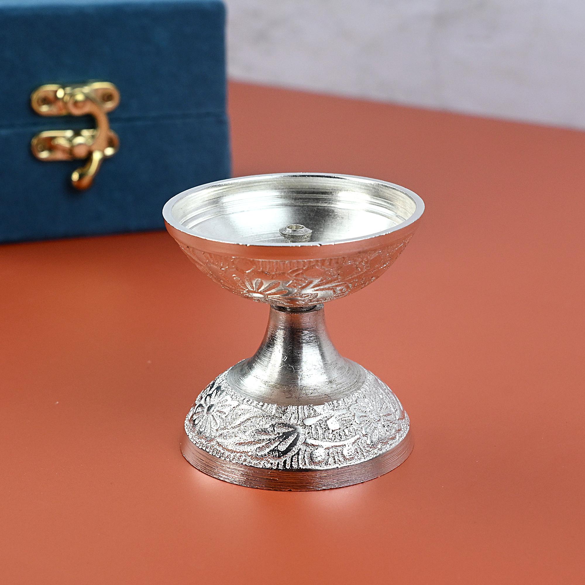 Embossed German Silver Diya
