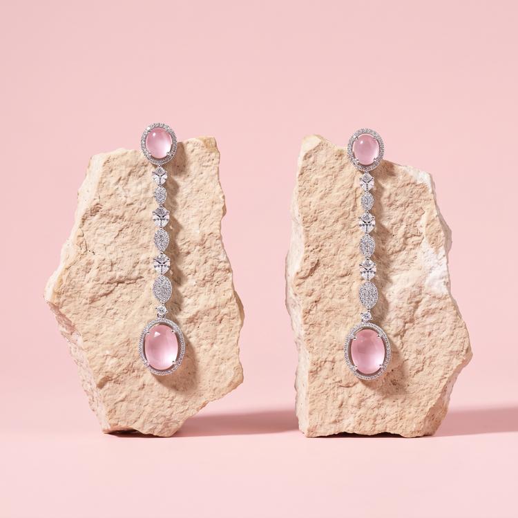 Pink Oval Drop Earrings