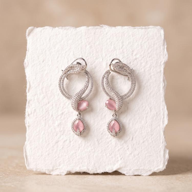 Studded Pink Drop Earrings 