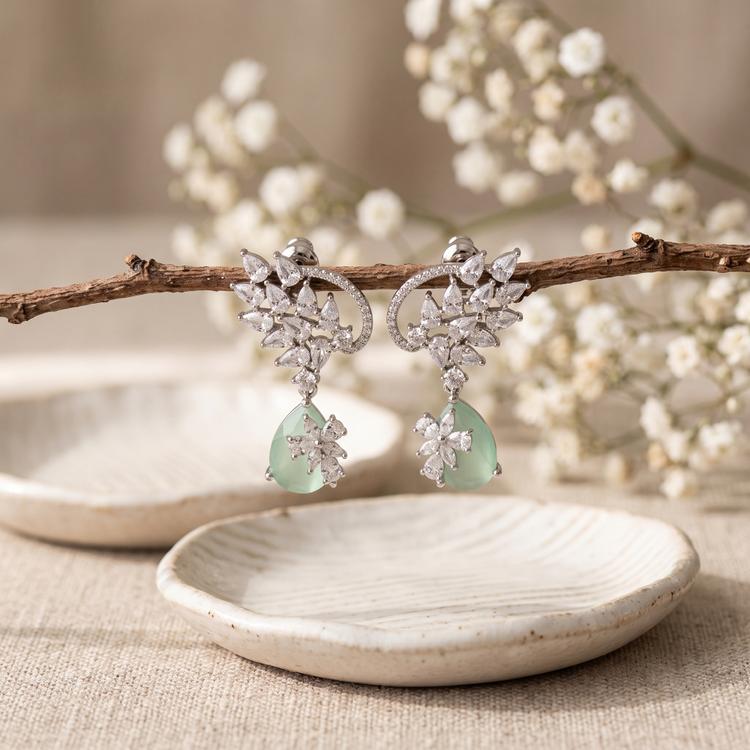 Mint Accent Floral Drop Earrings