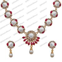 Pearls with Red Beads Combination Necklace