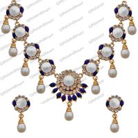 Pearls with Blue Beads Combination Necklace
