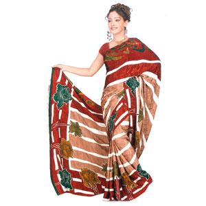 Maroon & Light Brown Crape Jacqard