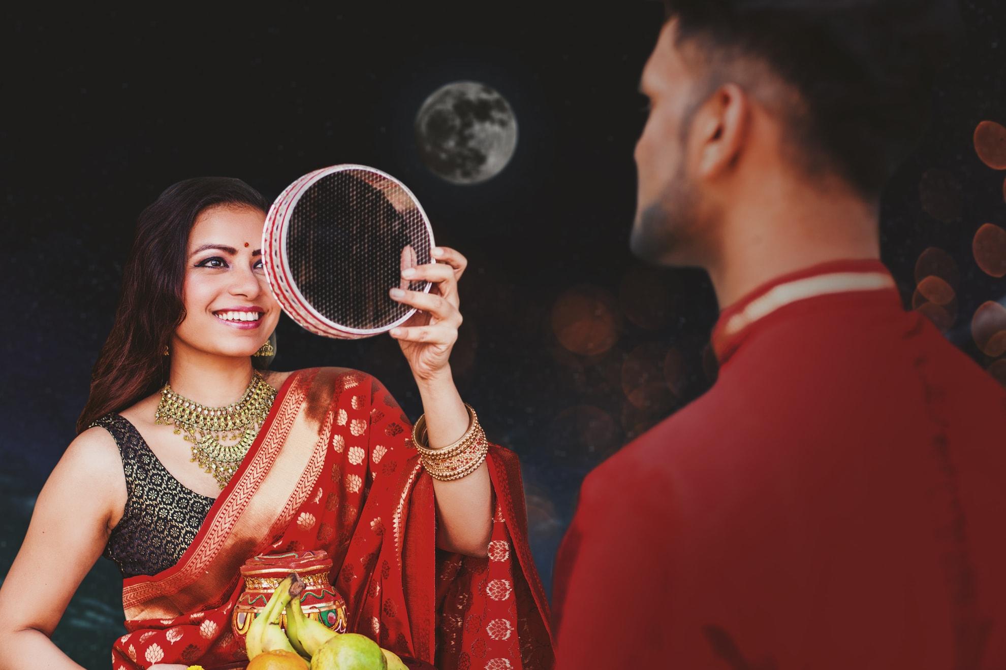 TogetherForever Upload a picture with your husband. 3 most fashionable  couple gets a gif… | Karvachauth photoshoot, Poses for karwachauth, Photo  poses for couples