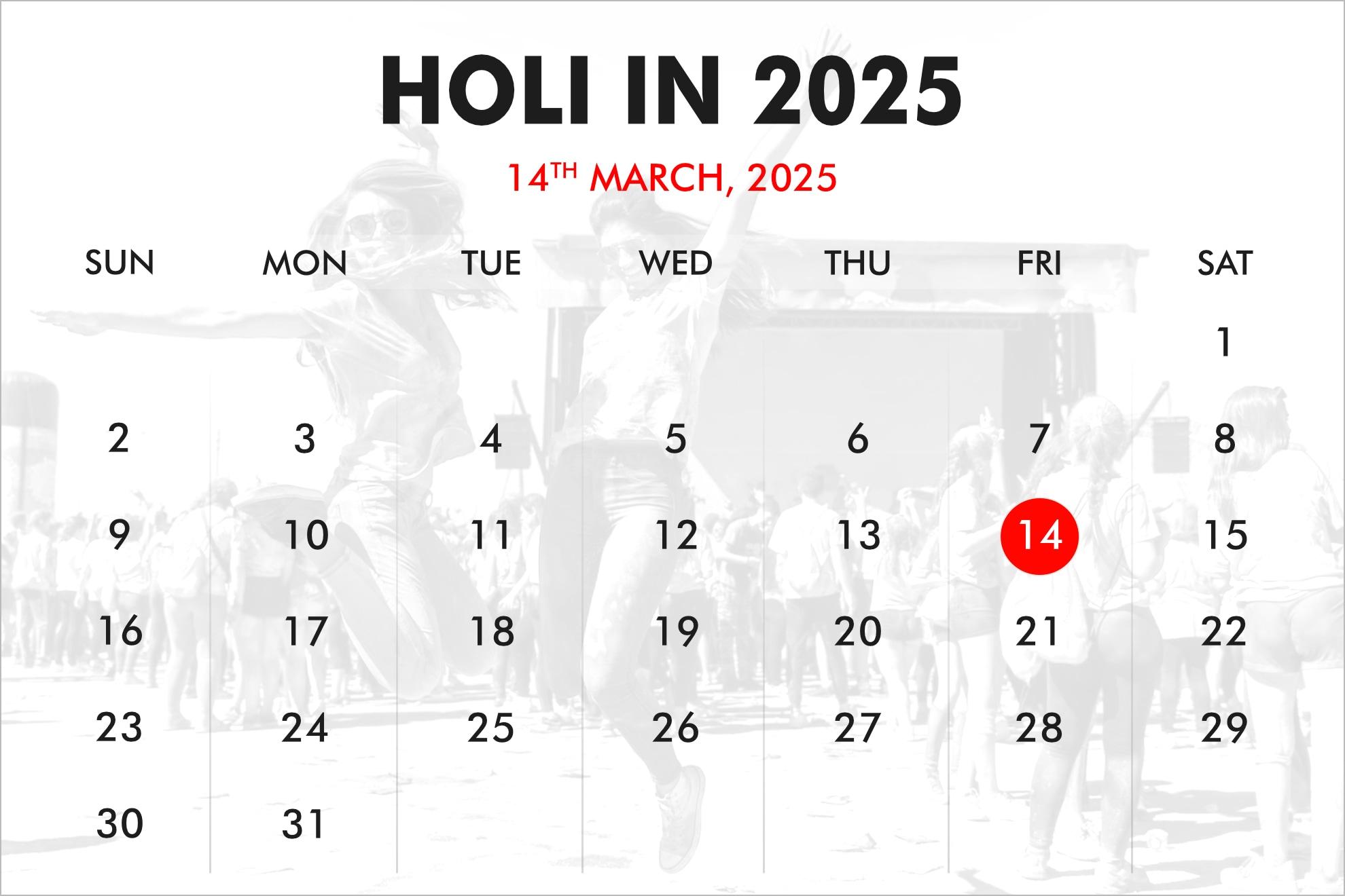 2025 Calendar March Month Holi 