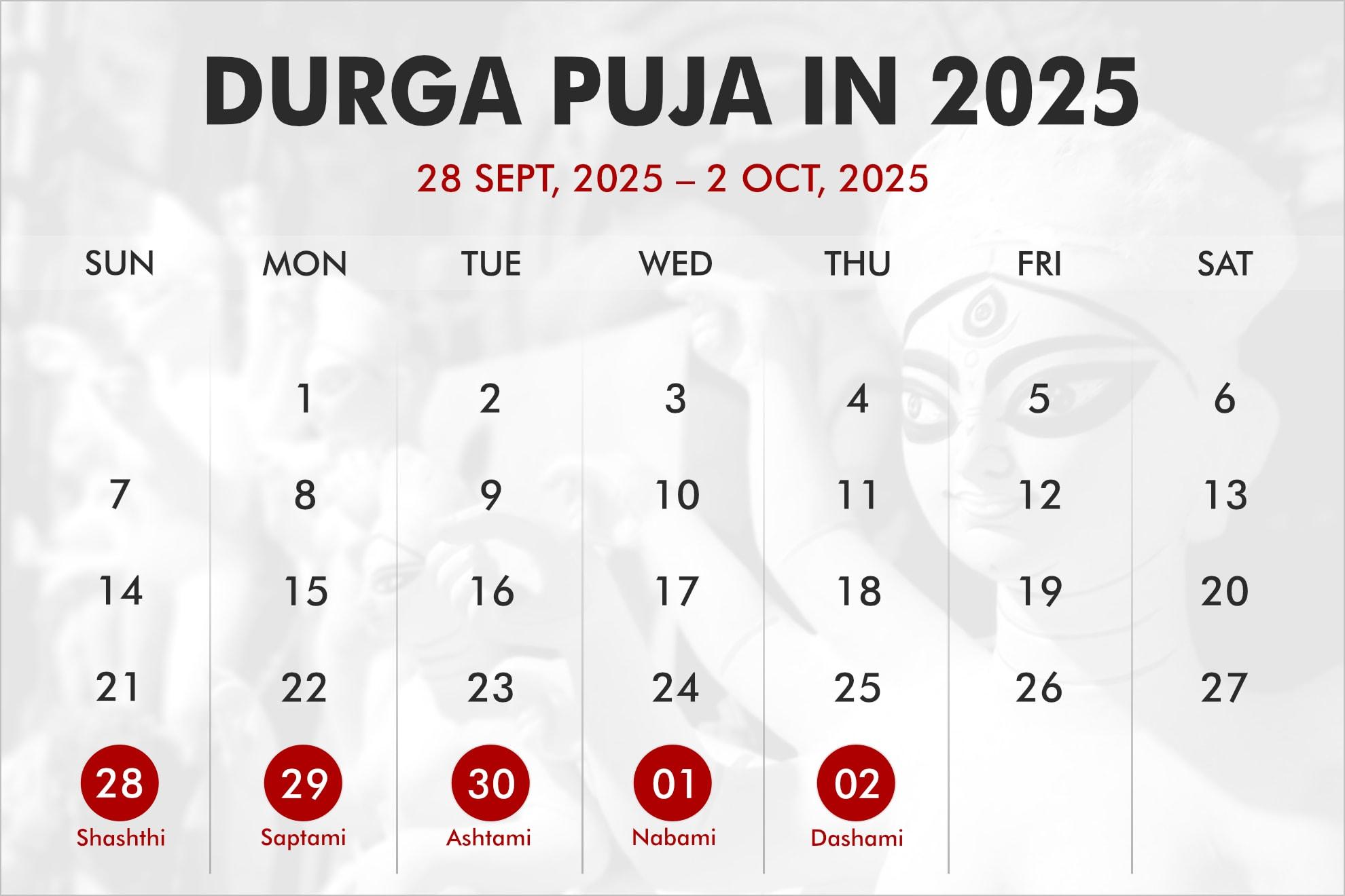 When is Durga Puja in 2024, 2025, 2026?