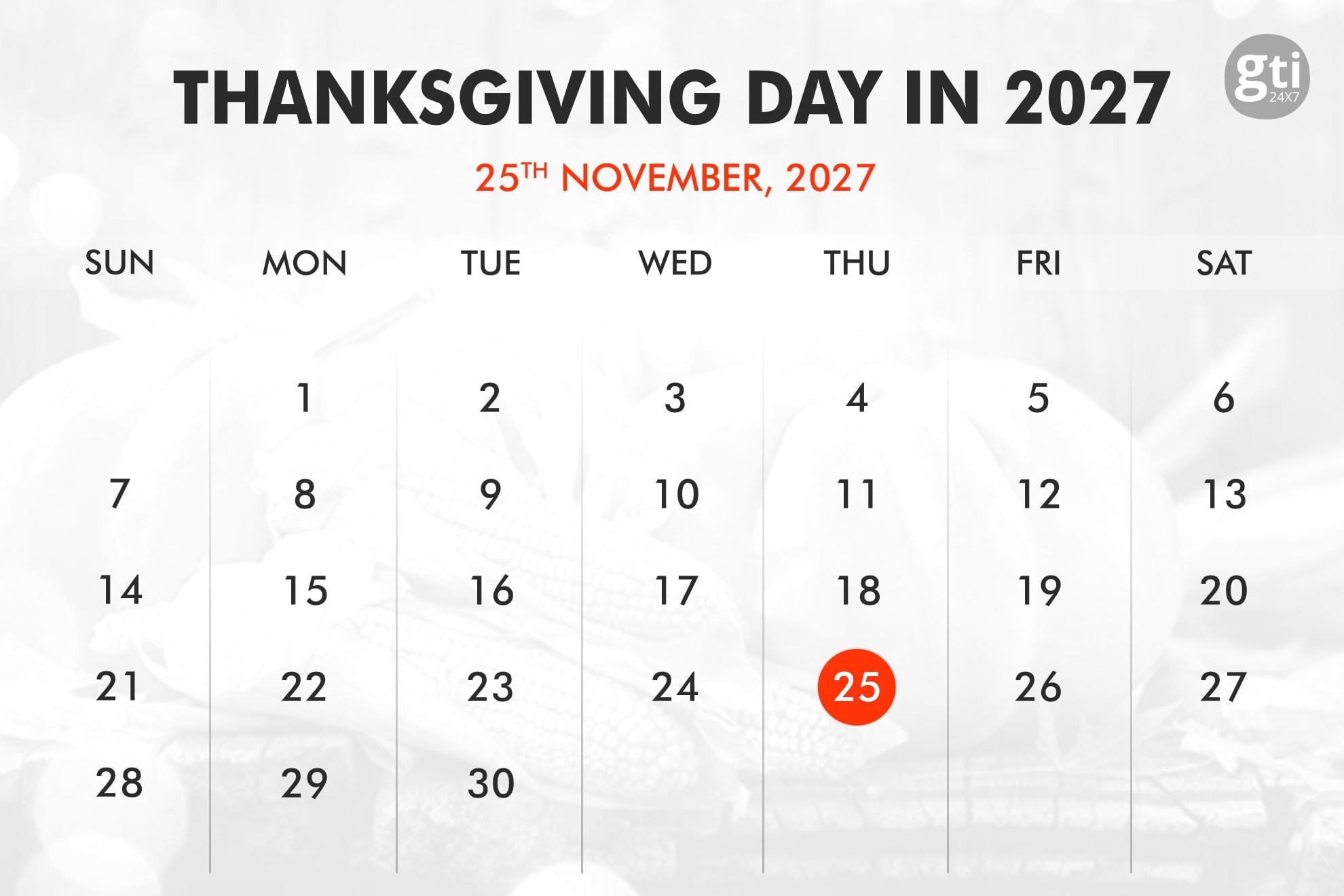 When is Thanksgiving Day in 2025, 2026, 2027?